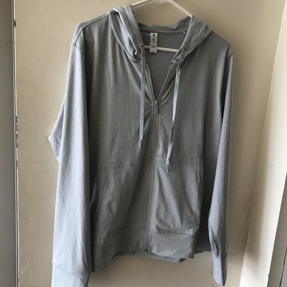 Yogalicious Lux Heather Gray Zip Front Drawstring  Long-sleeve Hoodie Sz XXL - Picture 2 of 16